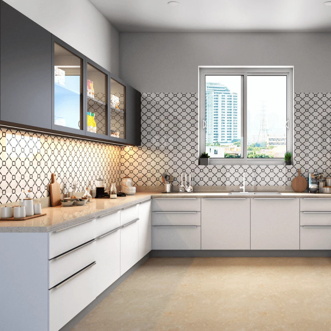 Elegant kitchen in soft grey tones.