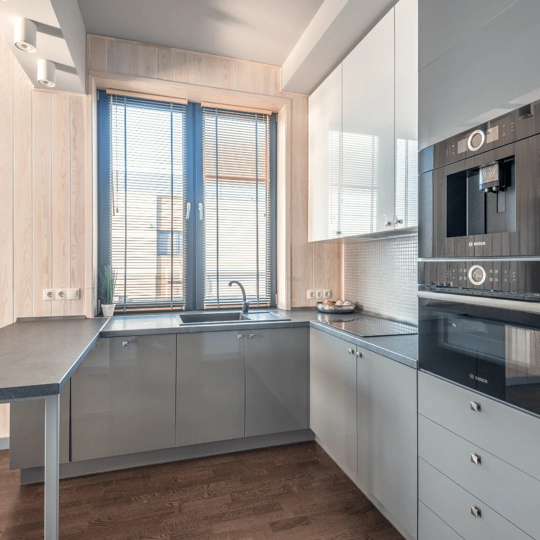 Chic and compact marble kitchen setup.