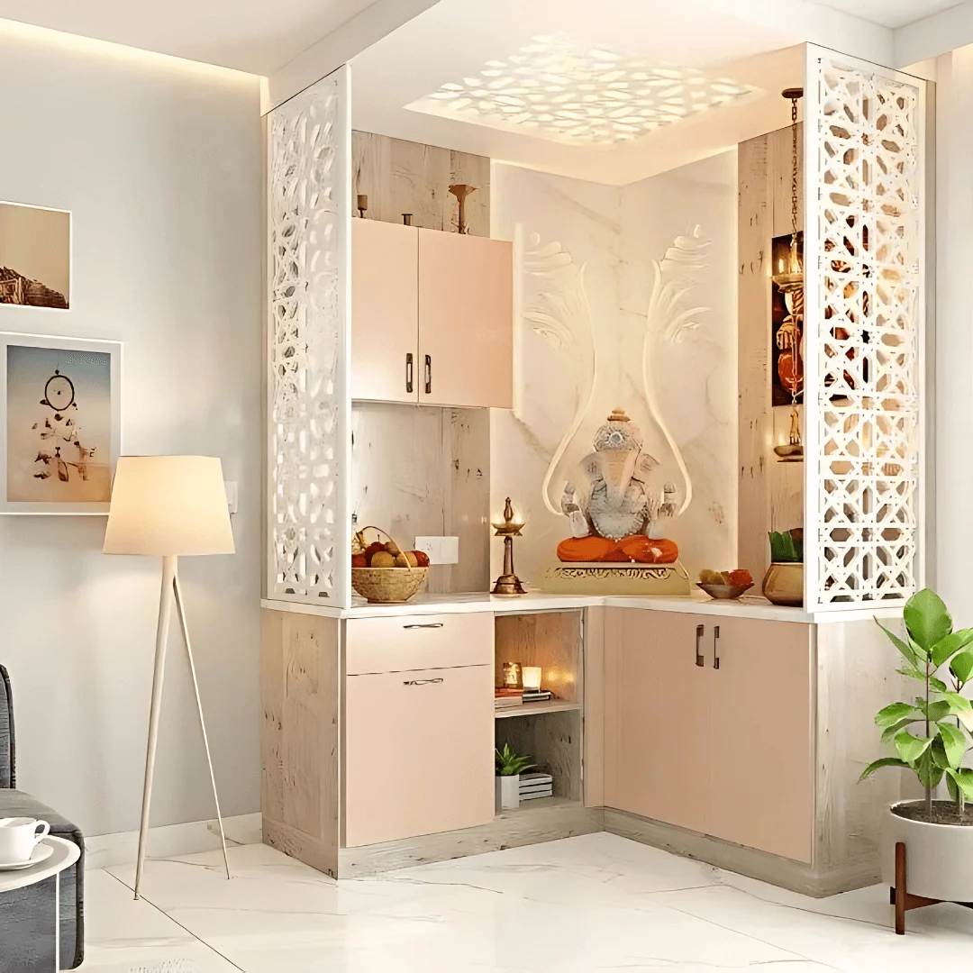 Minimal Pooja Niche with Floating Shelf and Subtle Lighting