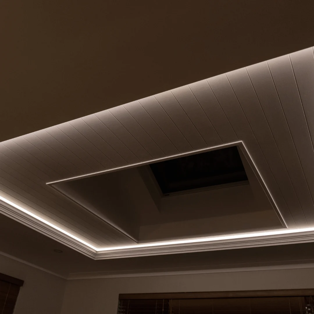 Luxury False Ceiling with Gold Inlays and Mood Lighting