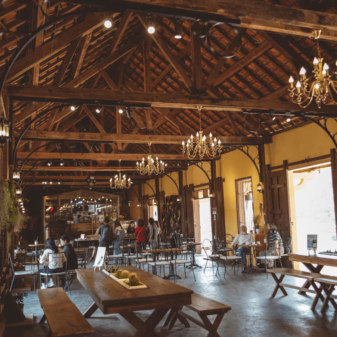 Wooden Beam Ceiling with LED Strips and Warm Finish
