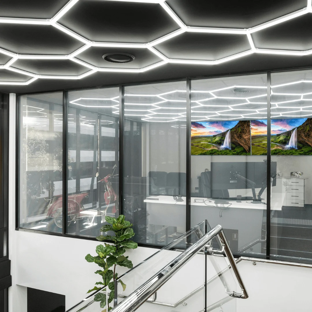 Geometric False Ceiling with Layered Levels and Spotlights