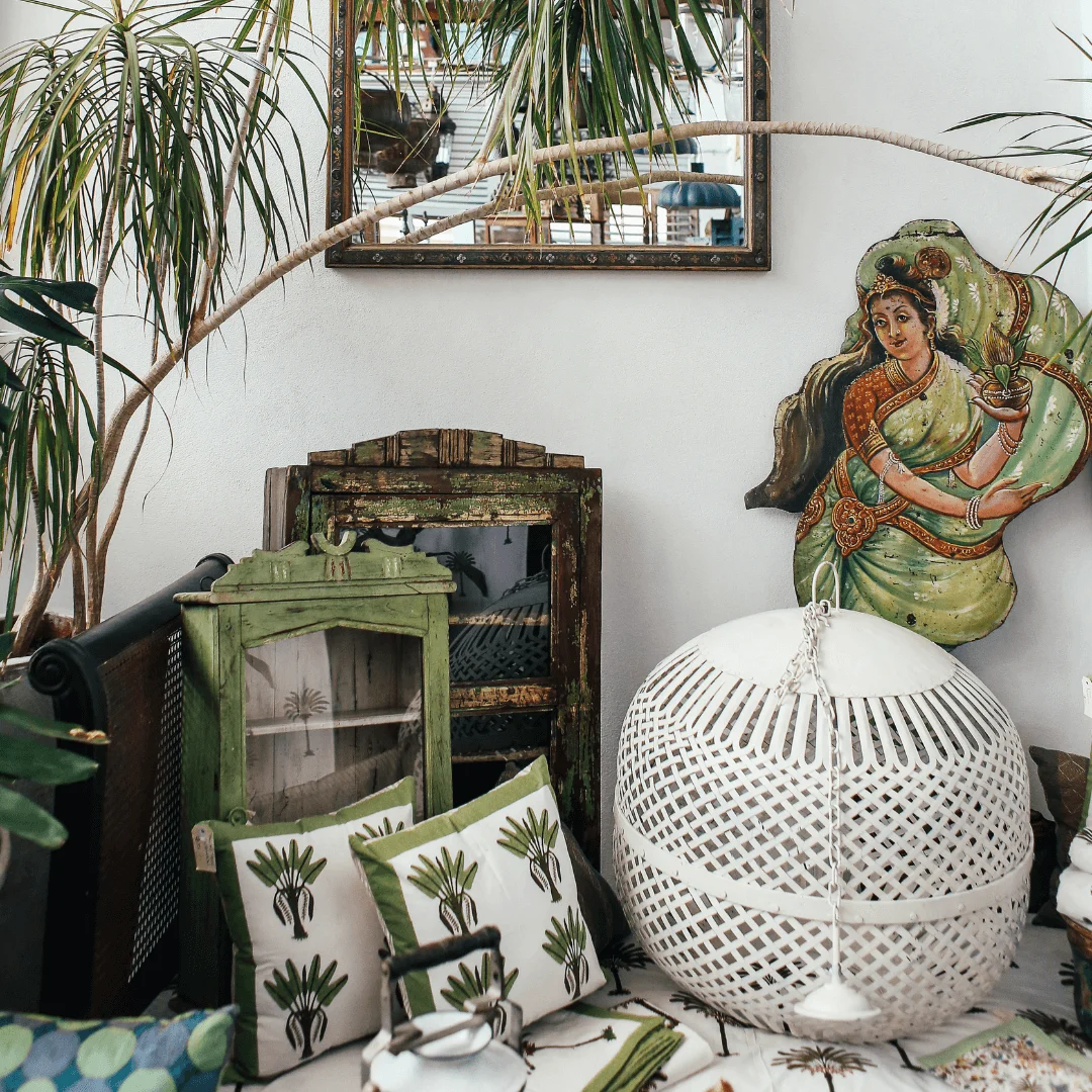 Boho Living Space with Floor Cushions and Woven Decor